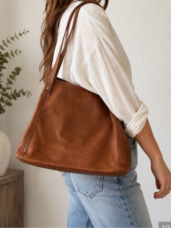 American Leather Co. Handbags - American Leather Co. Cognac Brown Genuine Leather Tote Shoulder Bag